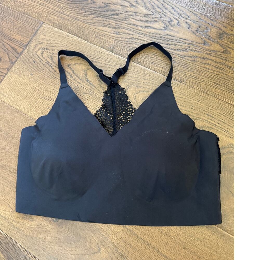 Maidenform V-Neck Comfort Pullover Lace Back Wireless Bra Bralette Black XL